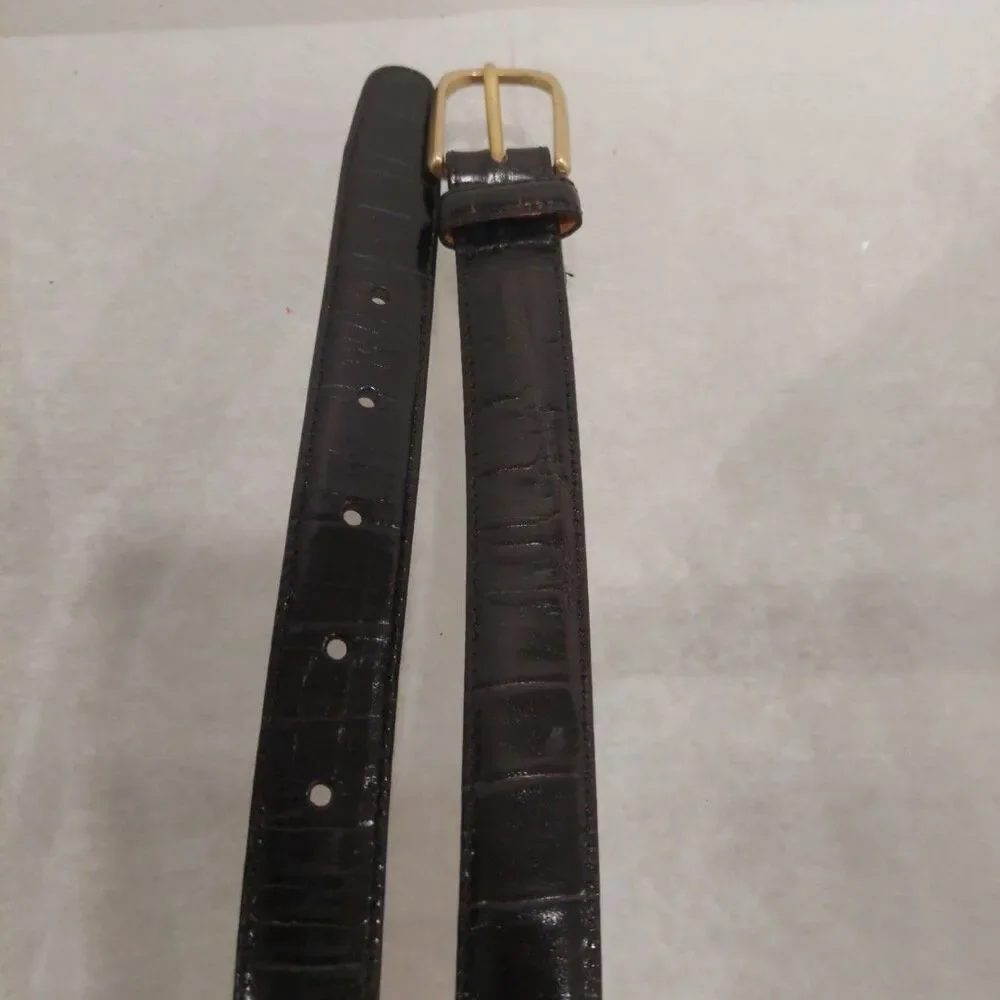 Brighton Black‎ Croc Embossed Leather Gold Hardware Belt Sz 42 Style 48603